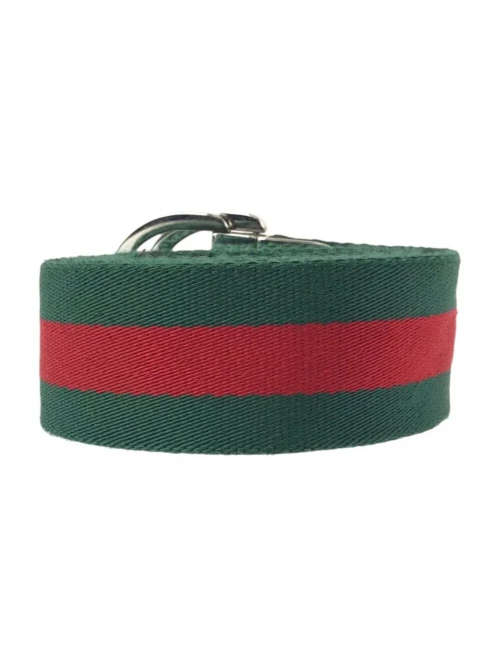 Gucci Sherry Line 85 Green Red Silver Cotton Leather Belt